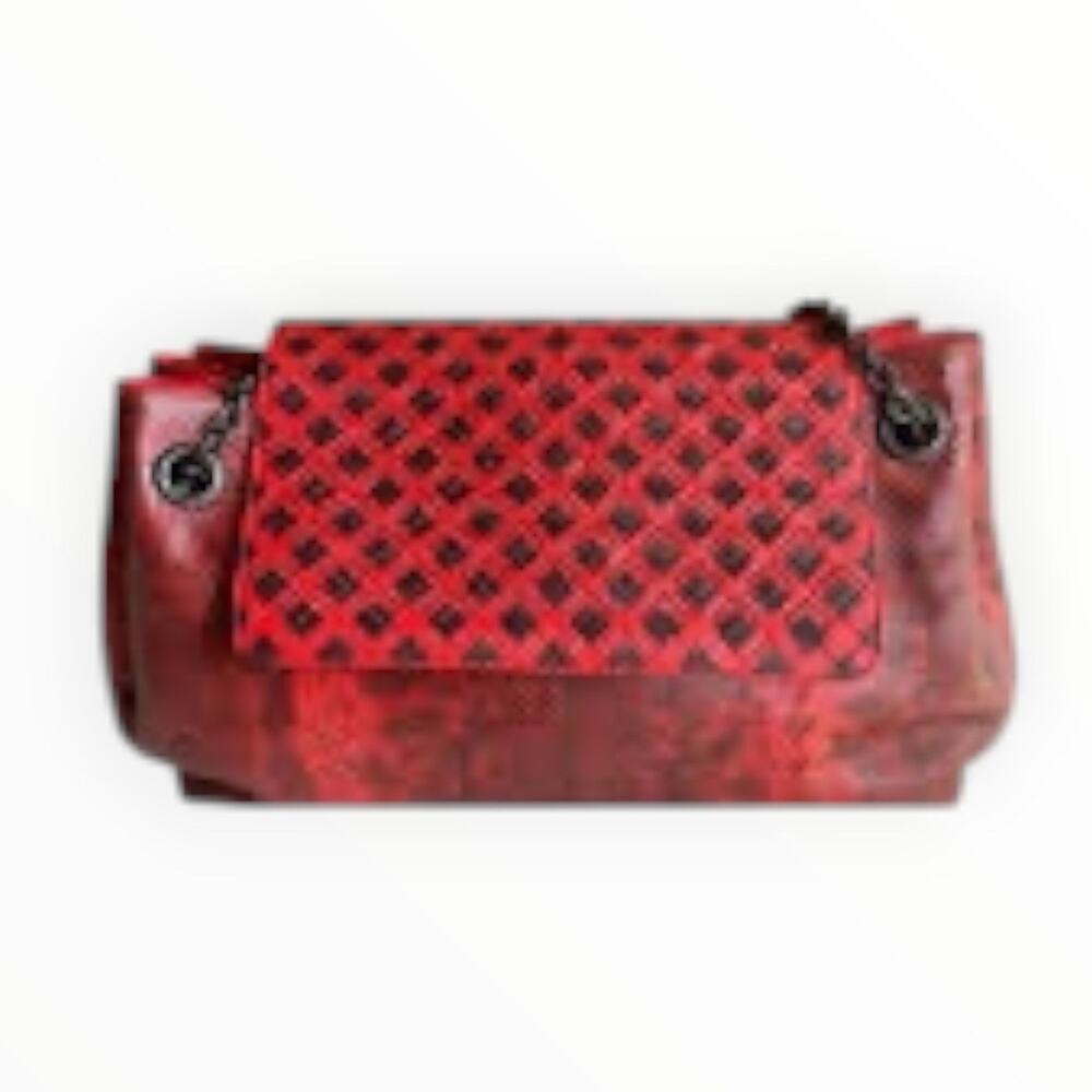 Python Leather Red Shoulder Bag With Chain Strap - Picture 4 of 12